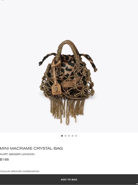 Kurt Geiger Handbags - Kurt Geiger Bronze Macramé Mini Bag with Leopard Pouch